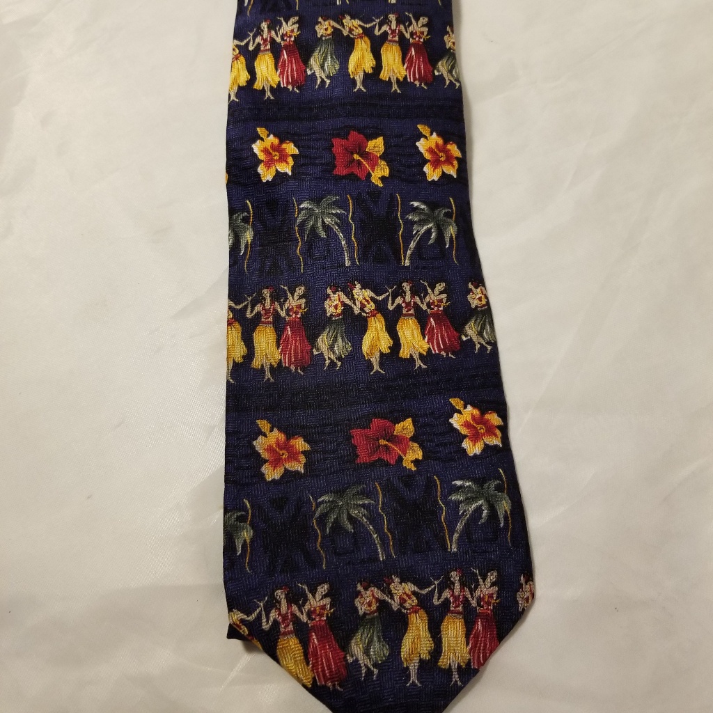 Hawaii Tie PreOwned Hula Flowers Palm Trees